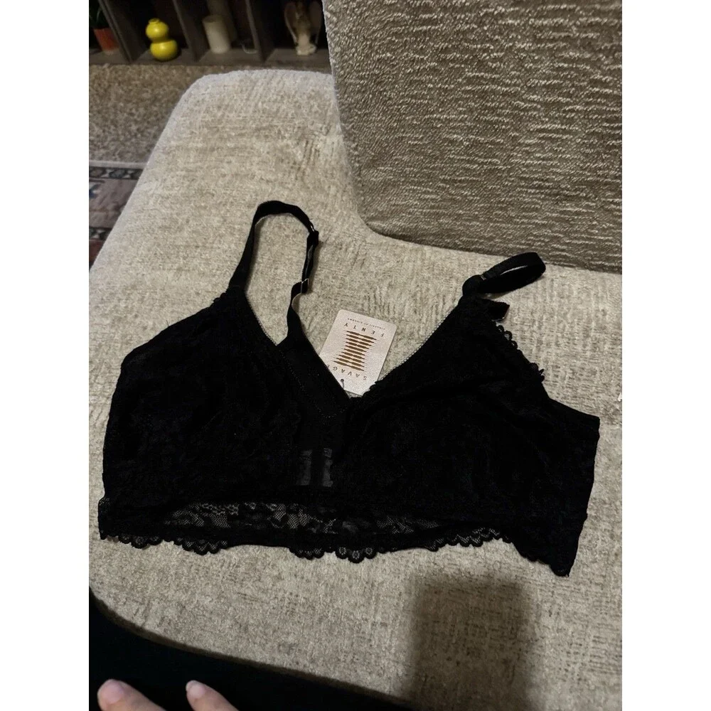 NWT Savage X Fenty Floral Lace And Mesh Bralette BLACK CAVIAR Sz 2X